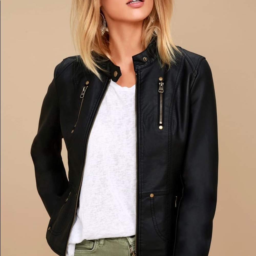 Lulus Black Vegan Leather Moto Jacket